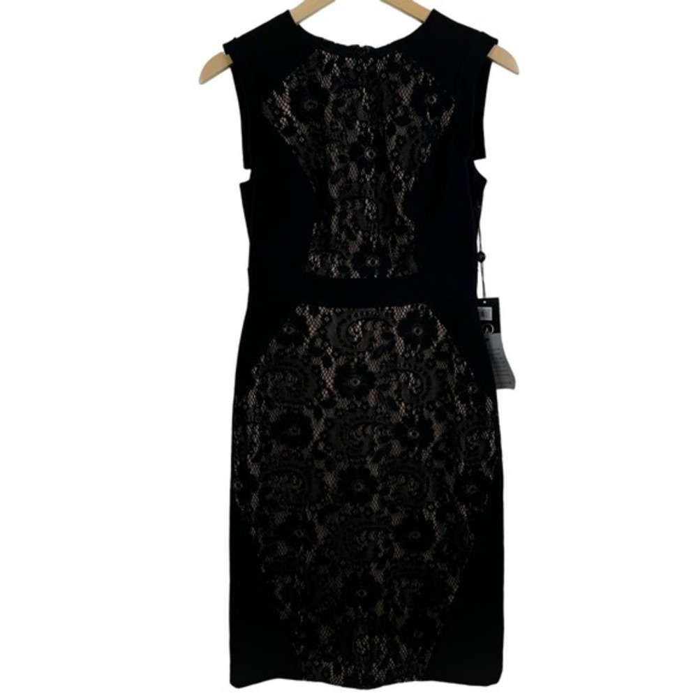 Adrianna Papell Lace Overlay Block Black Sleeveless Sheath Dress Size 4 NWT‎ - Picture 3 of 8